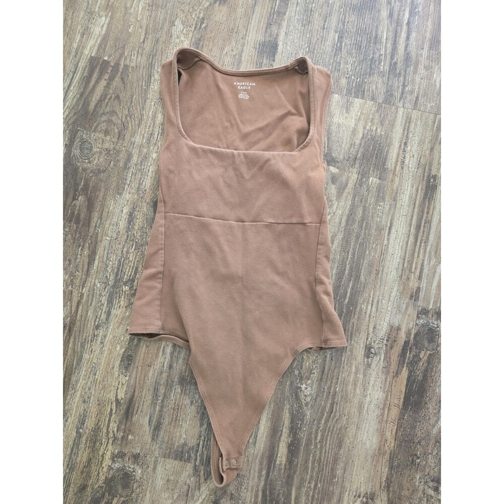 AMERICAN EAGLE BROWN CAMEL Sleeveless SQUARE NECK RIBBED BODYSUIT WOMEN'S L